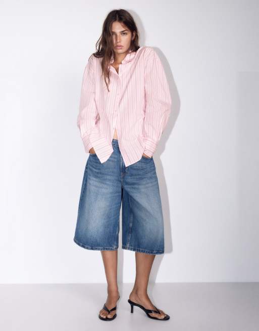 Pull&Bear gestreept overhemd in roze, 3 van 7