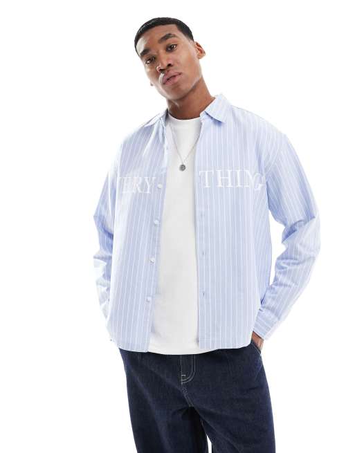 Pull&Bear - Gestreept overhemd met lange mouwen in blauw