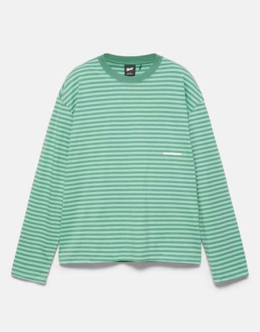 Pull&Bear gestreept stwd T-shirt in groen, 5 van 7