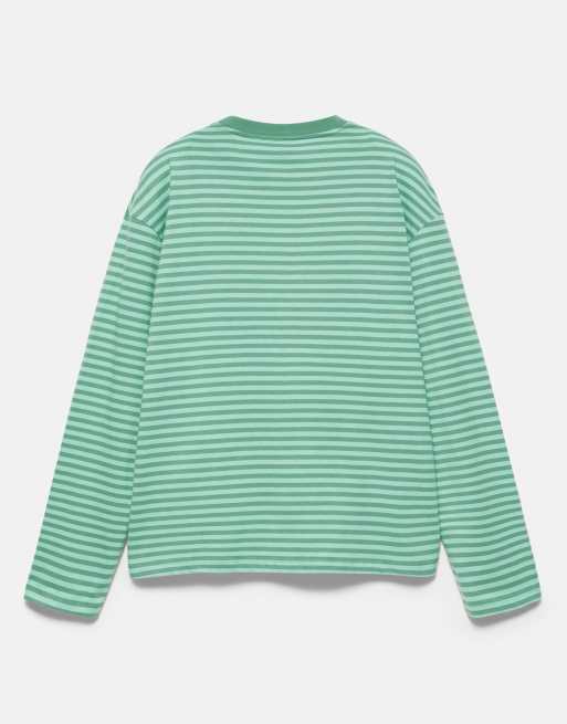 Pull&Bear gestreept stwd T-shirt in groen, 7 van 7