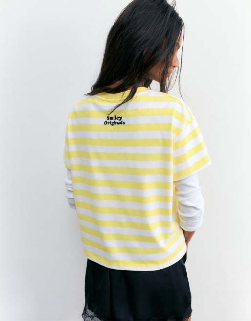 Pull&Bear gestreept T-shirt in geel, 2 van 4