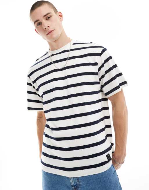Pull&Bear - Gestreept T-shirt met korte mouwen in marineblauw