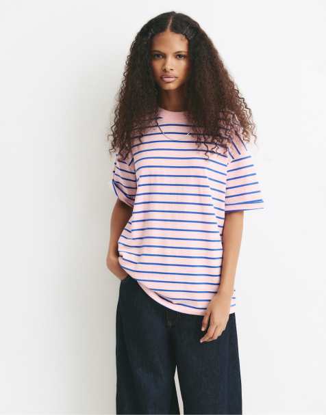 Pull&Bear - Gestreept T-shirt met korte mouwen in roze - view 1