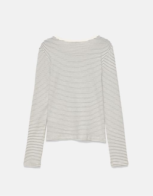 Pull&Bear gestreept T-shirt met lange mouwen in bruin, 7 van 7