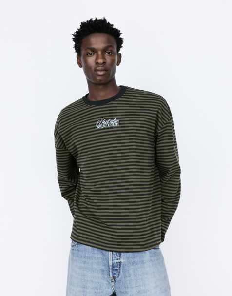 Pull&Bear - Gestreept T-shirt met tekst in marineblauw - view 1