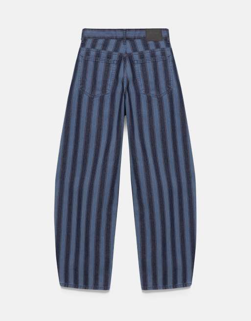Pull&Bear gestreepte barrel jeans in donkerblauw, 7 van 7