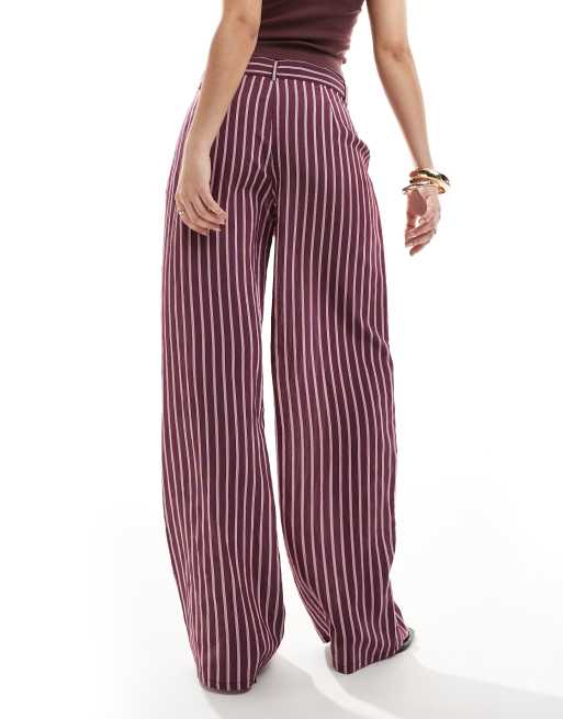 Pull&Bear - Gestreepte broek met rechte pijpen in roze, 3 van 5