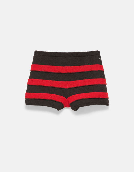 Pull&Bear gestreepte gebreide mini short in bruin, 4 van 6