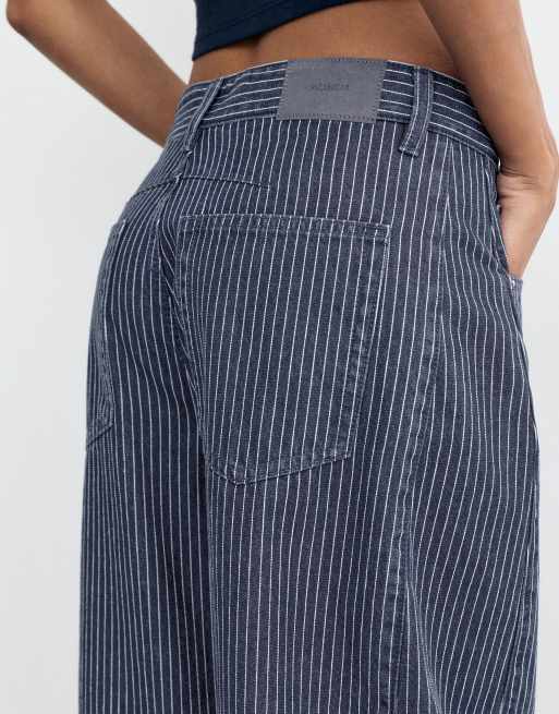 Pull&Bear - Gestreepte jeans met ballonpijpen en naden in medium blauw, 4 van 4