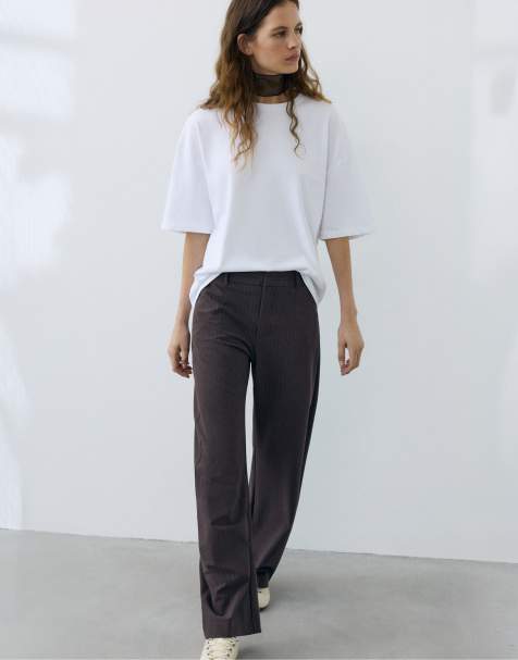 Pull&Bear gestreepte nette broek in bruin - view 1
