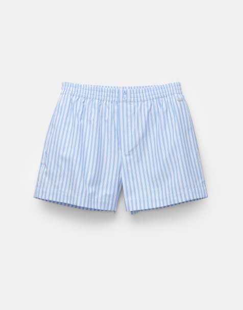 Pull&Bear - Gestreepte poplin shorts in blauw - view 1
