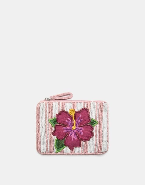 Pull&Bear - Gestreepte portemonnee met lovertjes en bloemenprint in roze - view 1