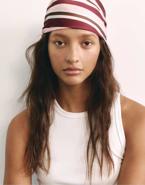 Pull&Bear gestreepte satijnen sjaal in roze - view 1
