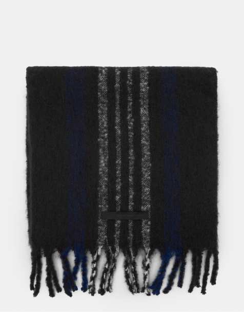 Pull&Bear - Gestreepte sjaal met franjes in zwart - view 1