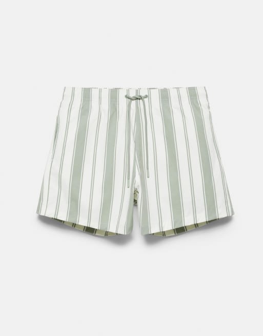 Pull&Bear - Gestreepte surfshort in groen, 3 van 4