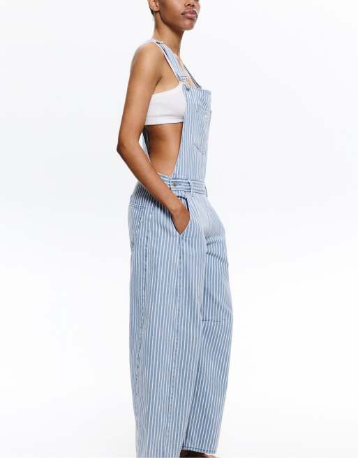 Pull&Bear - Gestreepte tuinbroek met ballonpijpen in blauw