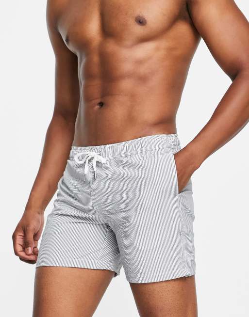 Pull&Bear - Gestreepte zwemshort in zwart