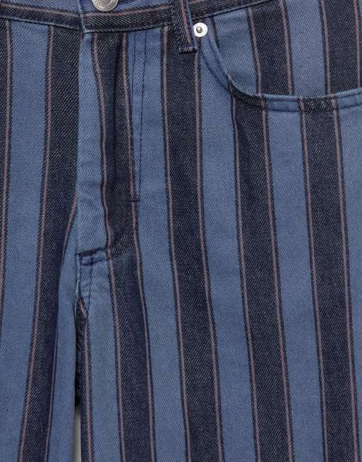 Pull&Bear gestreifte Barrel-Jeans in Dunkelblau, 6 von 7