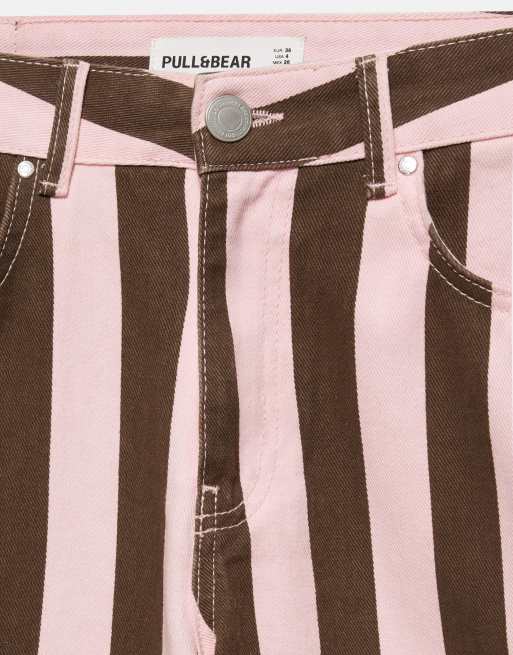 Pull&Bear gestreifte Barrel-Jeans in Rosarot, 4 von 7