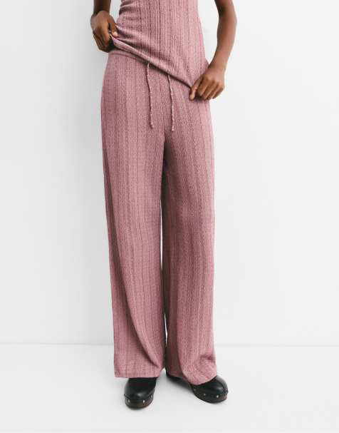 Pull&Bear – Gestreifte Crepe-Hose in gebrochenem Rosa - view 1