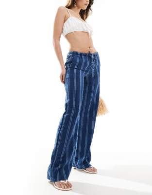 Pull & Bear - Gestreifte Hose in Marineblau mit elastischem Bund