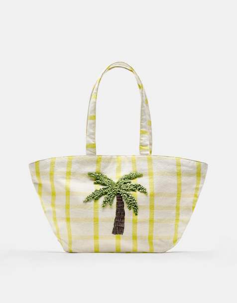 Pull&Bear – Gestreifte Tragetasche in Khaki - view 1