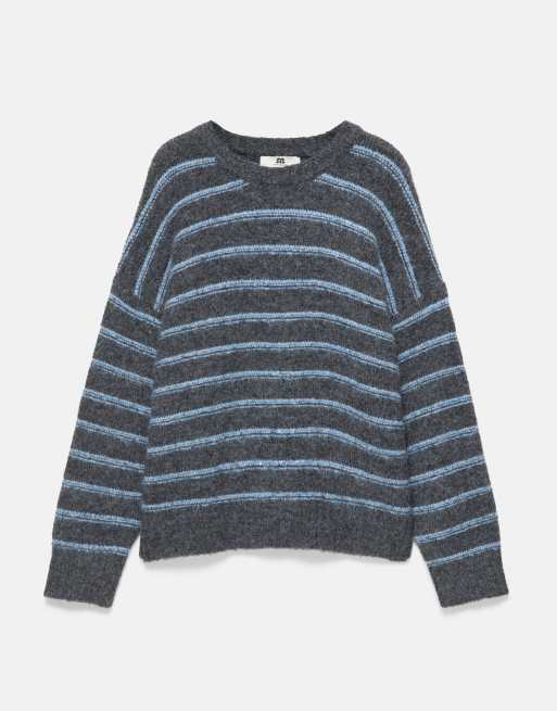Pull&Bear gestreifter Pullover in Dunkelgrau, 5 von 7