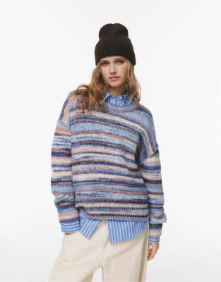Pull & Bear - Gestreifter Strickpullover in Blau