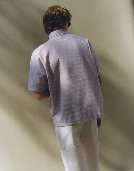 Pull&Bear gestreiftes kurzärmeliges Hemd in lavendelblau gestreift, 2 von 7