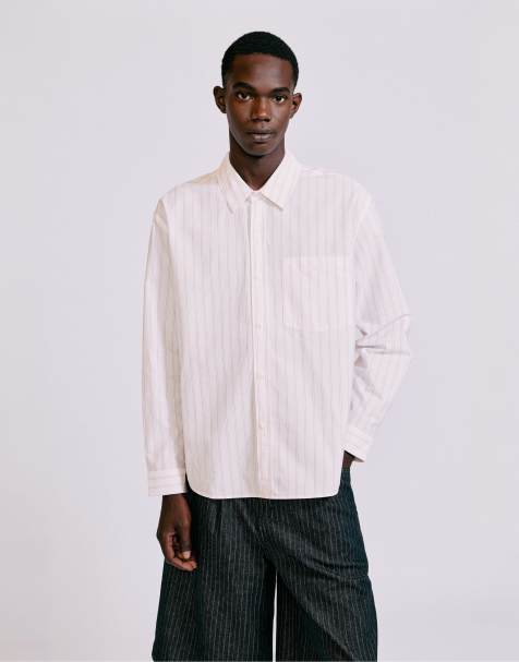 Pull&Bear gestreiftes Langarmhemd in hellem Rosé - view 1