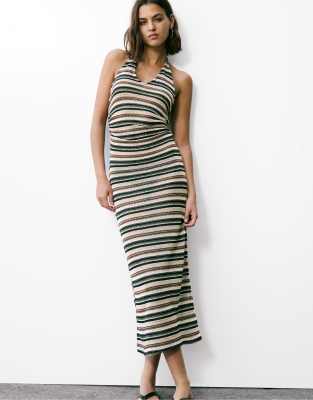 Pull & Bear - Gestreiftes Midikleid mit Paillettenbesatz-Bunt
