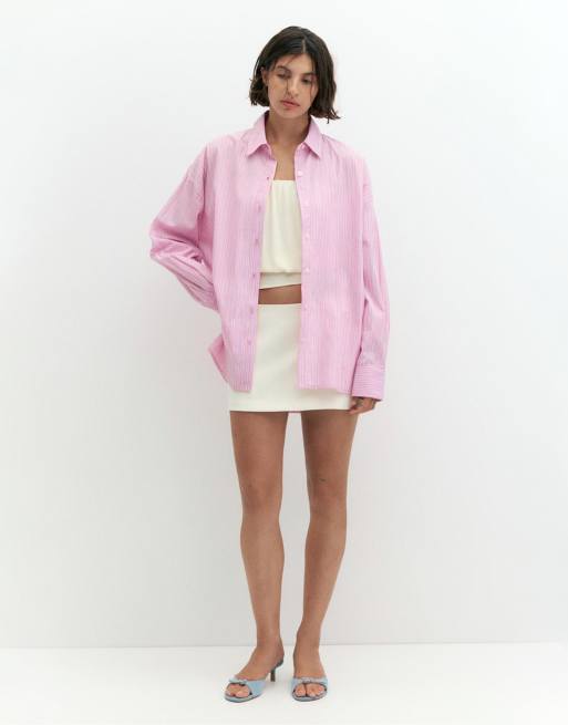 Pull&Bear gestreiftes Oversize-Hemd in Pink, 5 von 7