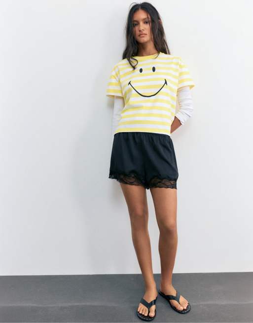 Pull&Bear gestreiftes T-Shirt in Gelb, 4 von 4