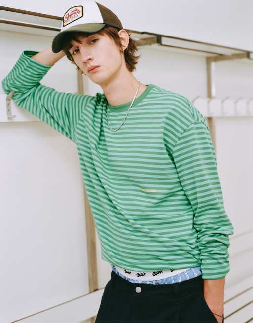 Pull&Bear gestreiftes T-Shirt in Grün, 3 von 7
