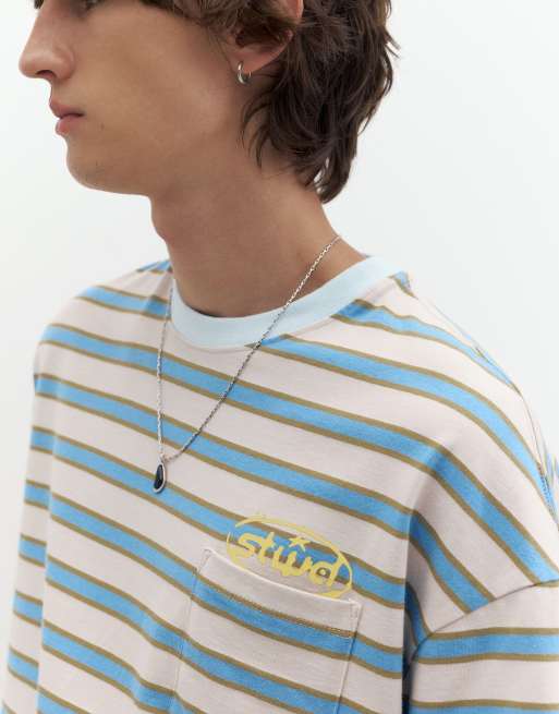 Pull&Bear – Gestreiftes T-Shirt in Weiß mit „STWD“-Print, 3 von 4