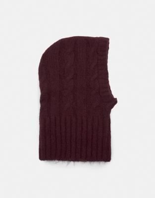 Pull & Bear - Gestrickte Balaklava in Kastanienbraun mit Zopfmuster-Rot