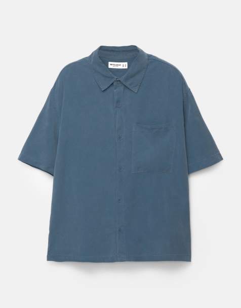 Pull&Bear - Gestroomlijnd overhemd met korte mouwen in blauw - view 1