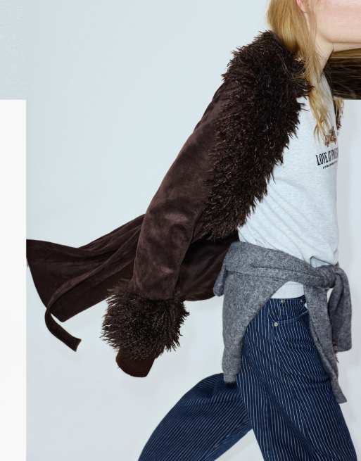 Pull&Bear getailleerde imitatiesuède jas in bruin, 3 van 6