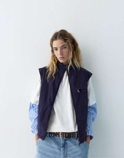 Pull&Bear - Gewatteerd gilet in marineblauw - view 1