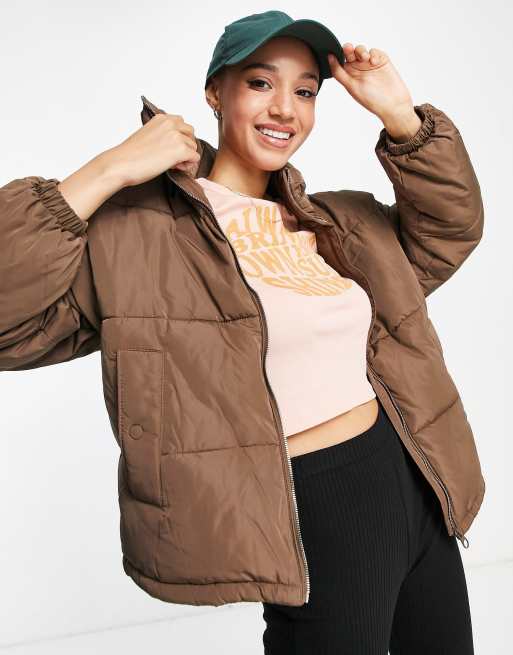 Pull&Bear - Gewatteerd jack in donkerbruin