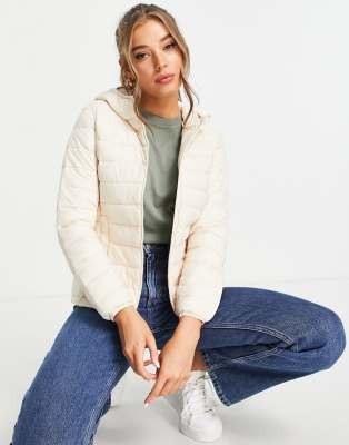 pull&bear quilted jacket in ecru