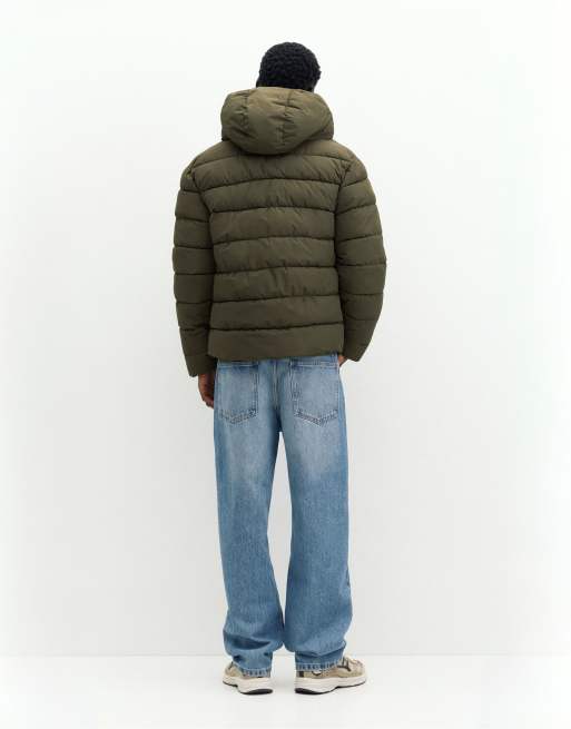 Pull&Bear gewatteerd jack met capuchon in donker kaki, 2 van 7