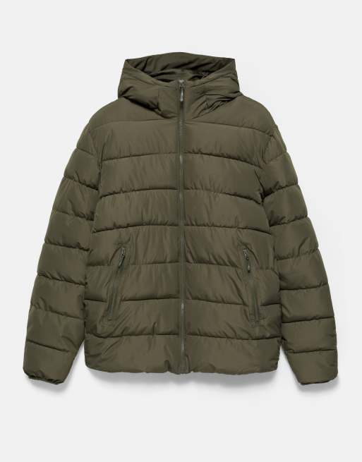 Pull&Bear gewatteerd jack met capuchon in donker kaki, 6 van 7