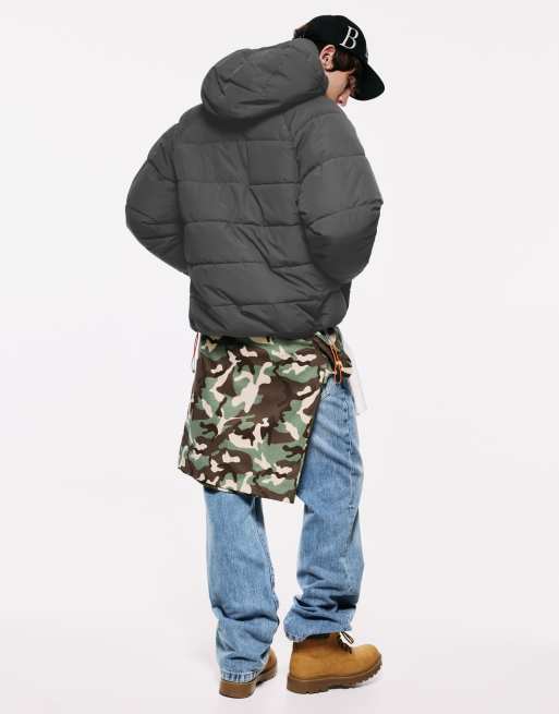 Pull&Bear gewatteerd jack met capuchon in grijs, 2 van 7