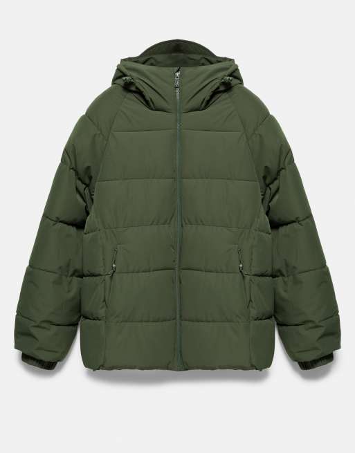 Pull&Bear gewatteerd jack met capuchon in groen, 6 van 7
