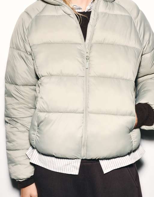 Pull&Bear gewatteerd jack met capuchon in licht kaki, 3 van 7