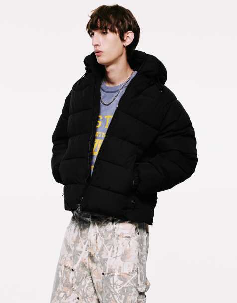 Pull&Bear gewatteerd jack met capuchon in zwart - view 1