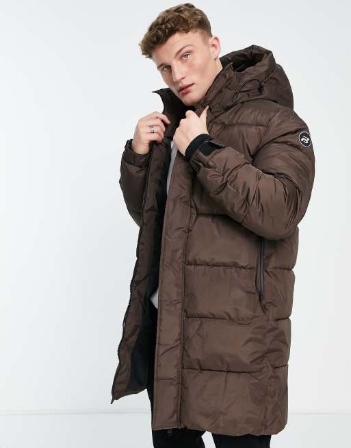Pull&Bear - Gewatteerd jas met lange pasvorm in bruin