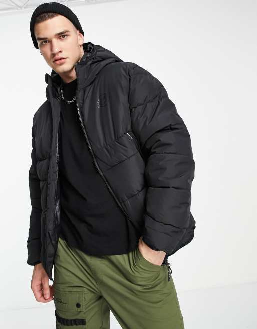 Pull&Bear - Gewatteerd puffer jack met capuchon in zwart
