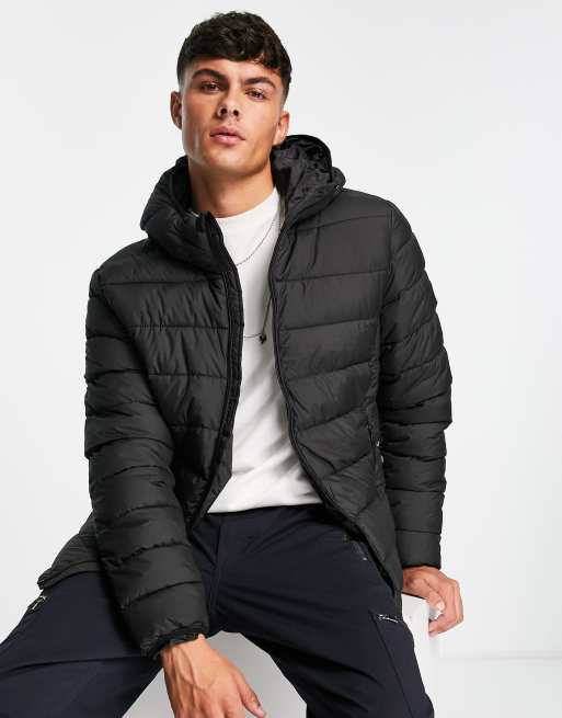Pull Bear Gewatteerd puffer jack met capuchon in zwart